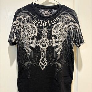 Affliction Y2K Black Graphic Men's Distressed Shirt